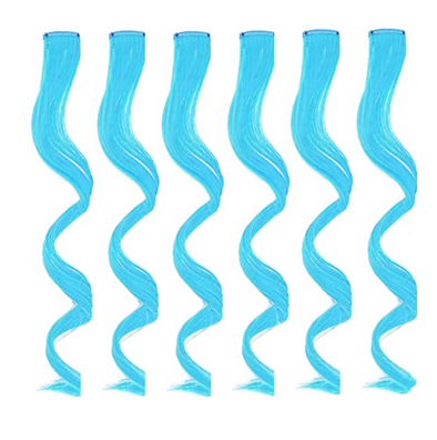 Neon Blue Curls 6 Pack Clip-in Hair Extensions