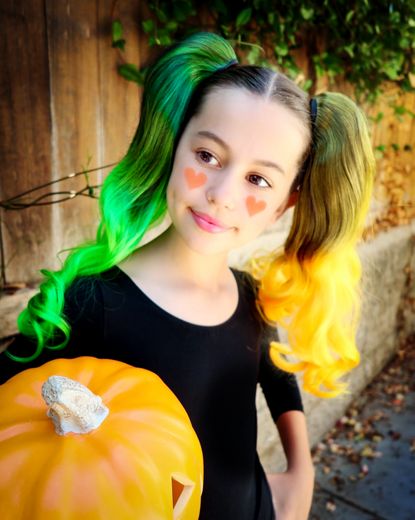 Pumpkin Orange/Green 2-Pack Bundle Ponytail Hair Extensions