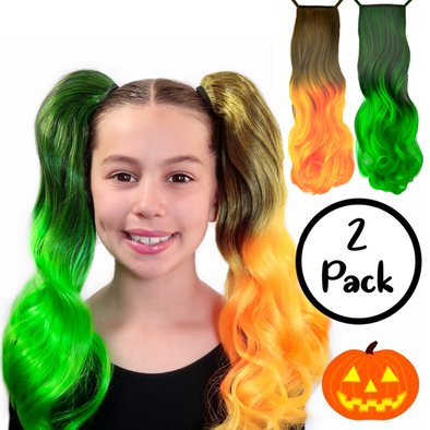 Pumpkin Orange/Green 2-Pack Bundle Ponytail Hair Extensions