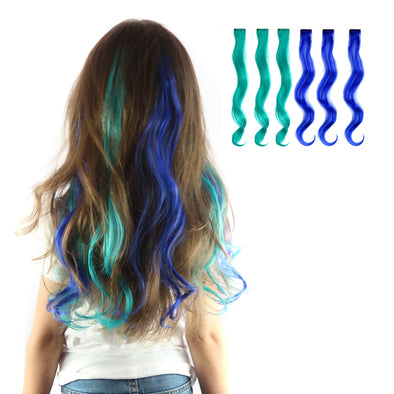Neptune Curly Clip-in Hair Extensions for girls in teal blue and aqua green.  