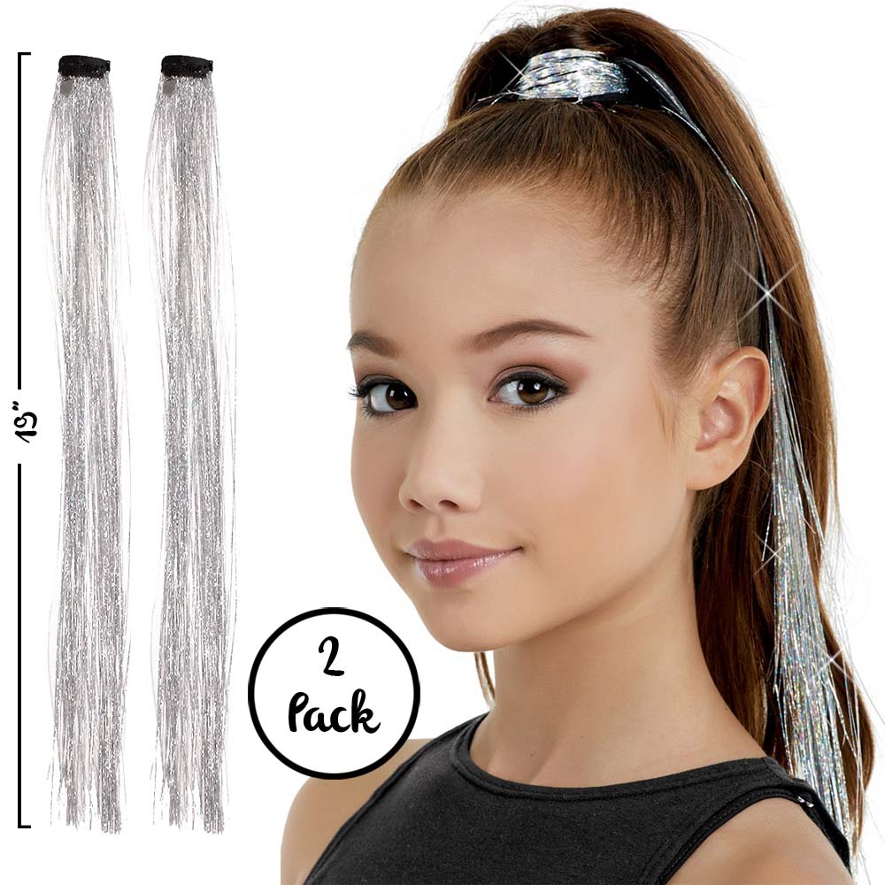 Silver Hair Bling Clipin Tinsel 2Pack Magic Manes Hair Extensions