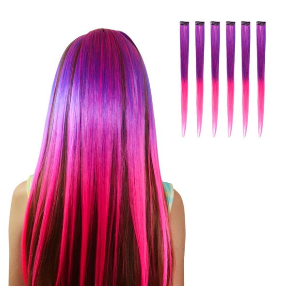 Clipin hair extensions for kids and teens in purple and pink