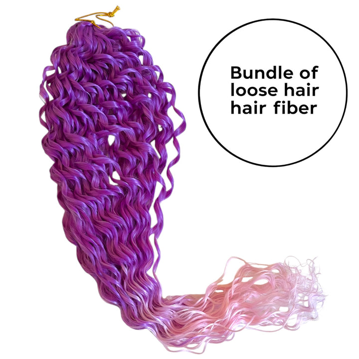 Spiral curled purple to pink ombre, loose hair fiber