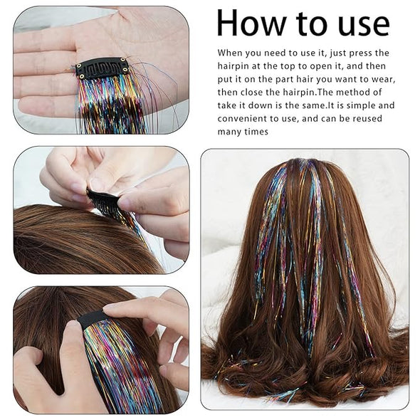 Multi-Color Hair Bling Clip-in Tinsel 2-Pack