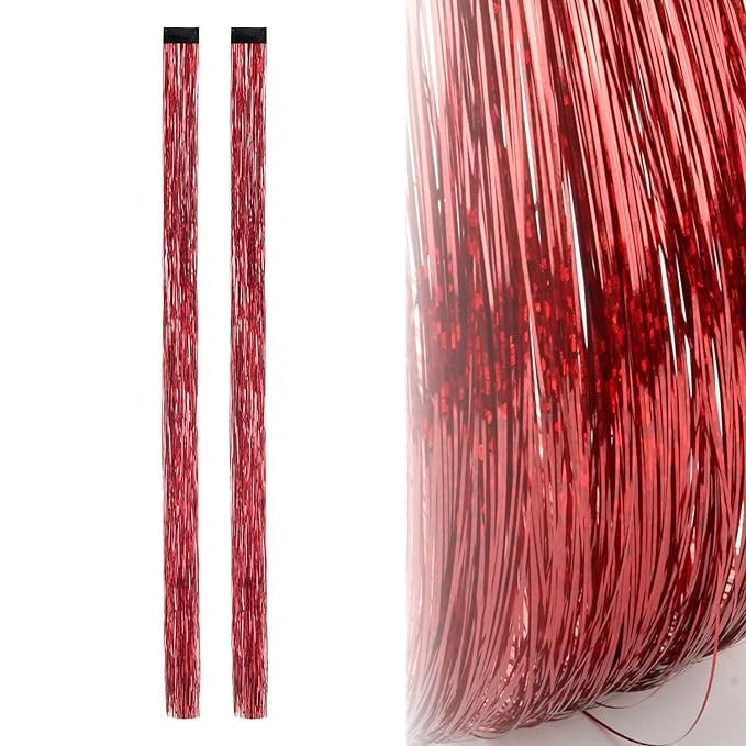 Red Hair Bling Clip-in Tinsel 2-Pack