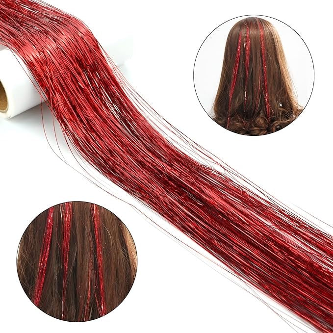 Red Hair Bling Clip-in Tinsel 2-Pack