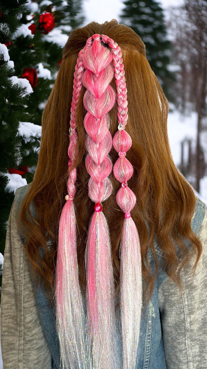 Pink Snowflake Gemmed Braided Ponytail