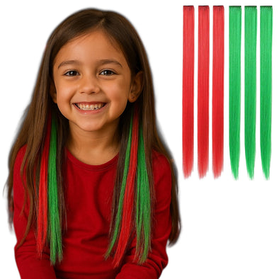 Holiday Red/Green 6 Pack Clip-in Hair Extensions