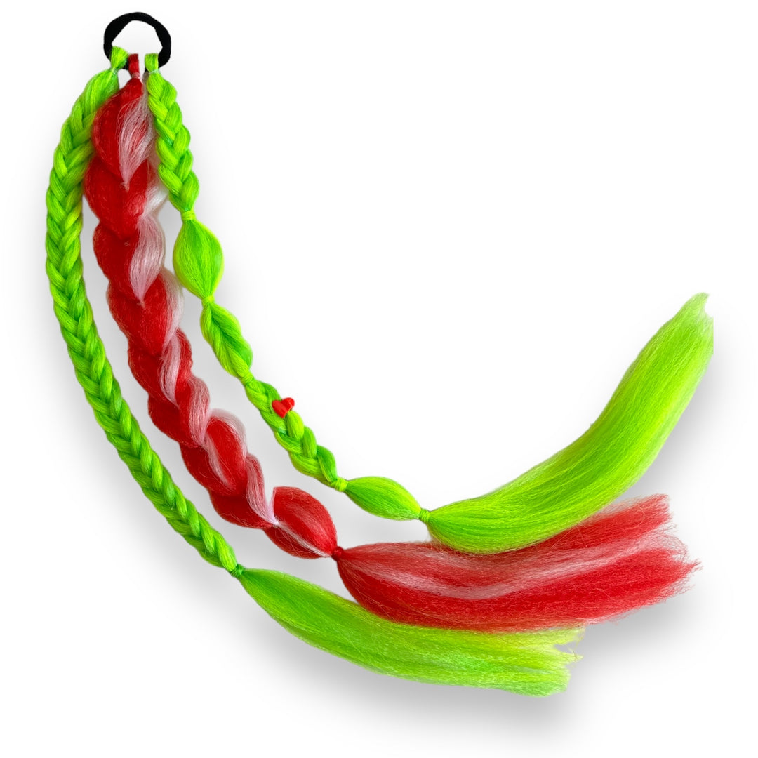 Grinch and Santa Single Braided Ponytail