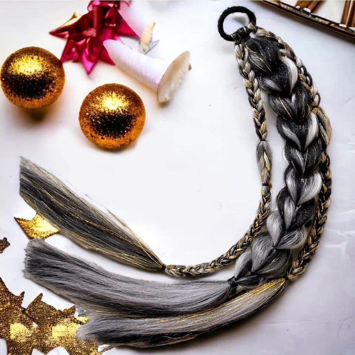 Custom ponytail in black, white and gold