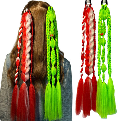 Grinch and Santa Braided Ponytail Set