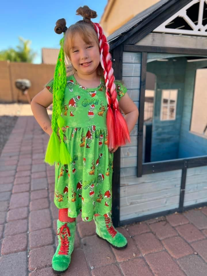 Grinch and Santa Braided Ponytail Set