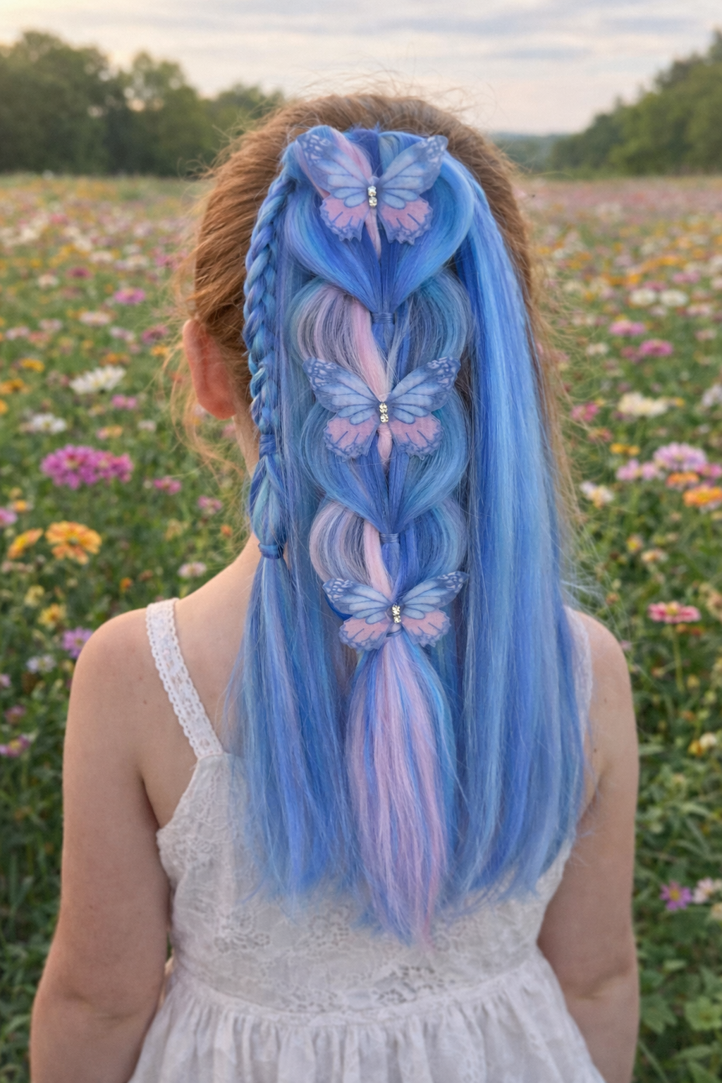 Blue Butterfly Braided Ponytail