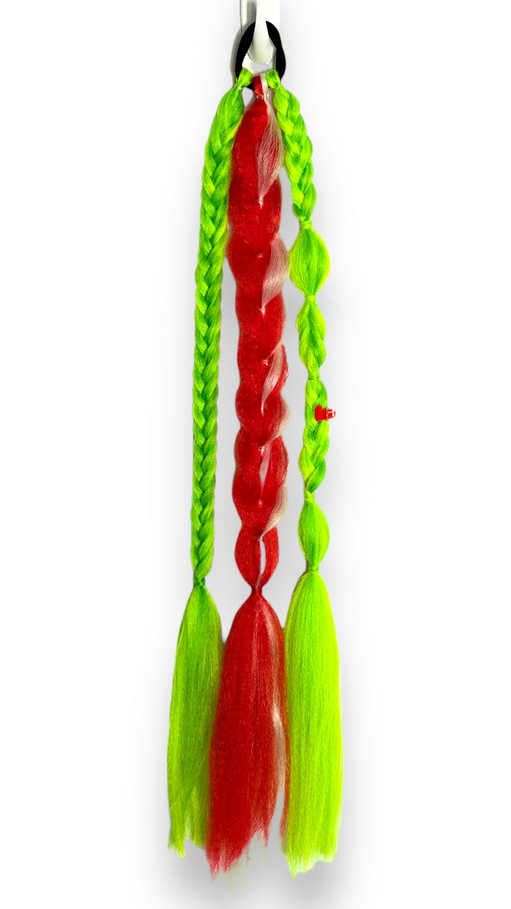 Grinch and Santa Single Braided Ponytail