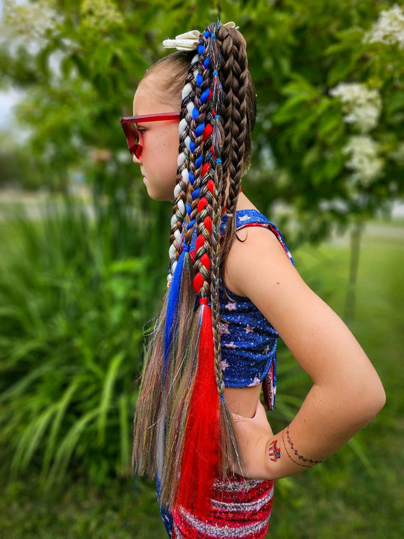 Red, White and BOOYAH! Brunette Braided Ponytail