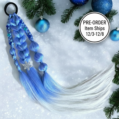 Blue Snowflake Gemmed Braided Ponytail