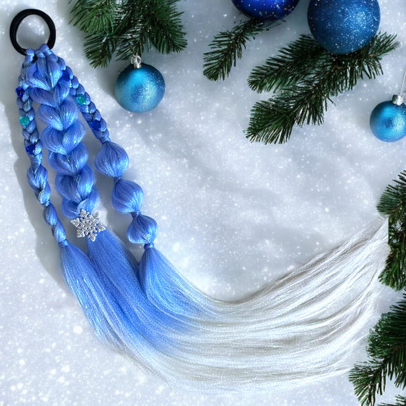 Blue Snowflake Gemmed Braided Ponytail