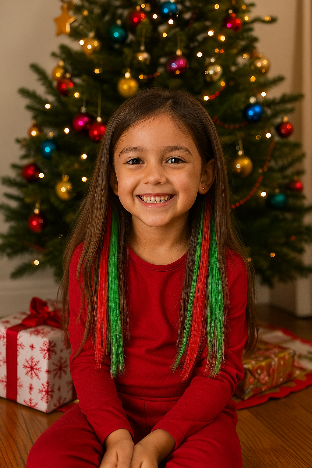 Holiday Red/Green 6 Pack Clip-in Hair Extensions