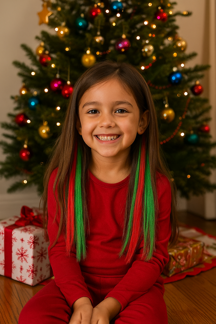 Holiday Red/Green 6 Pack Clip-in Hair Extensions