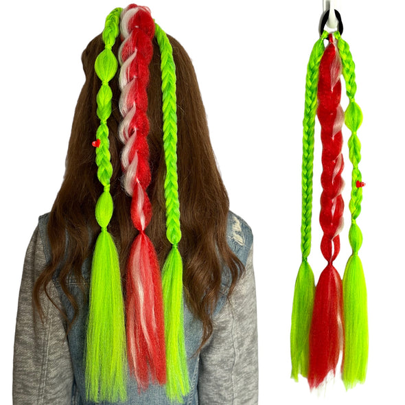 Grinch and Santa Single Braided Ponytail