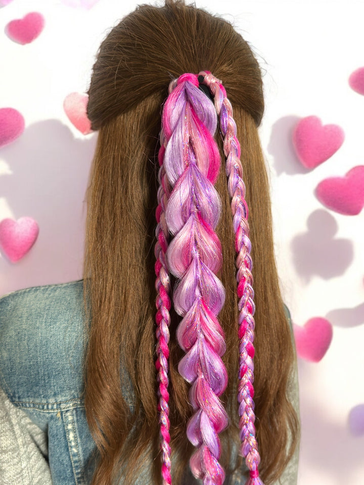 Custom braided ponytail in pinks and purples