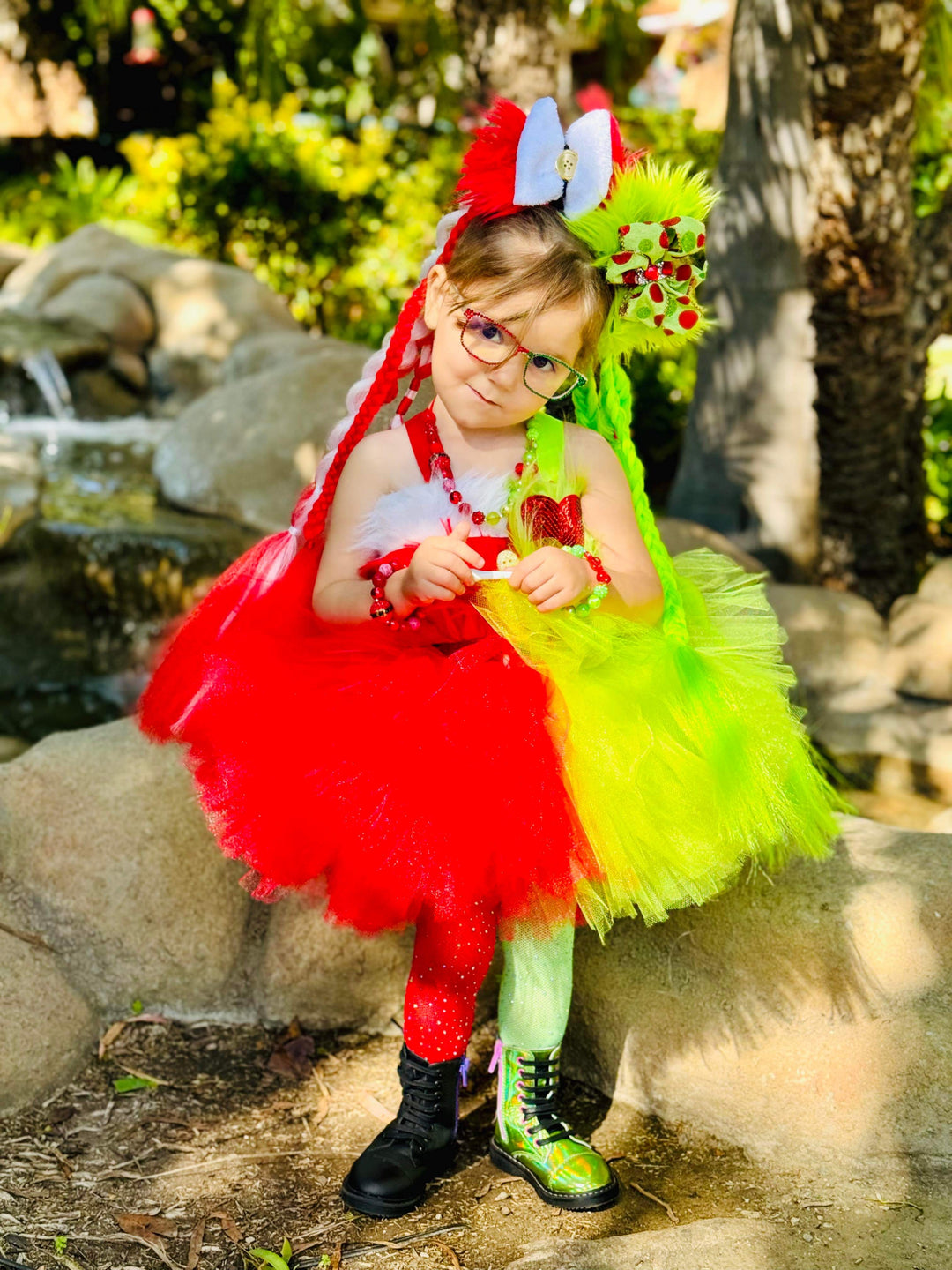 Grinch and Santa Braided Ponytail Set