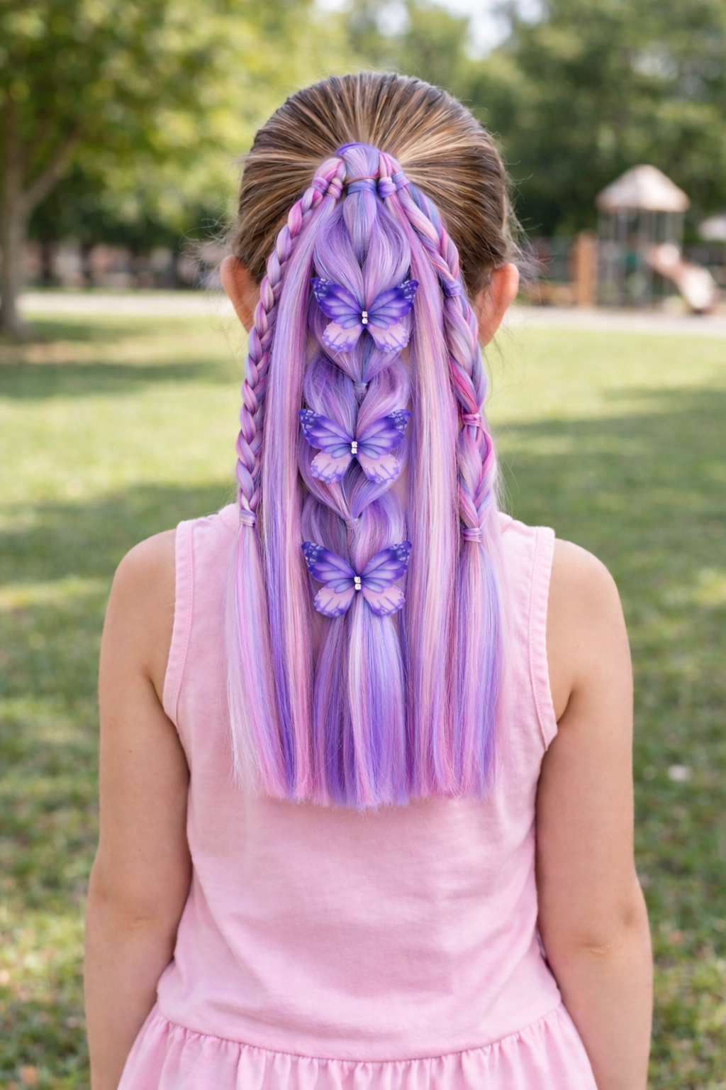 Pink/Lilac Butterfly Braided Ponytail