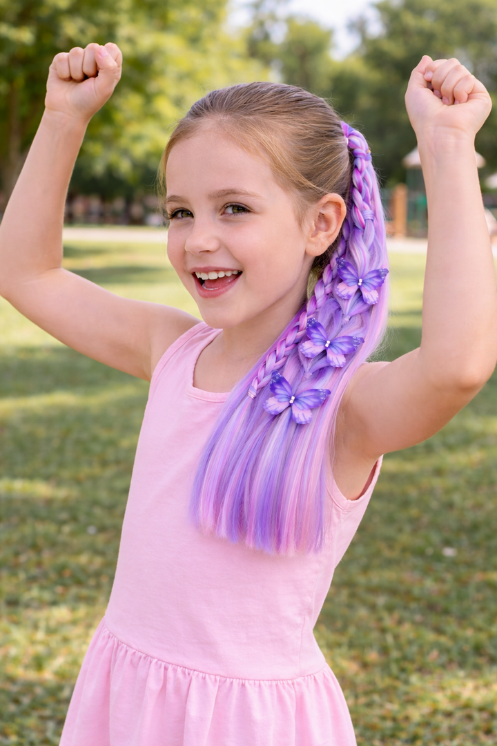 Pink/Lilac Butterfly Braided Ponytail