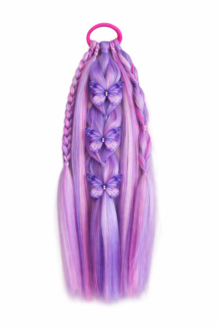 Pink/Lilac Butterfly Braided Ponytail