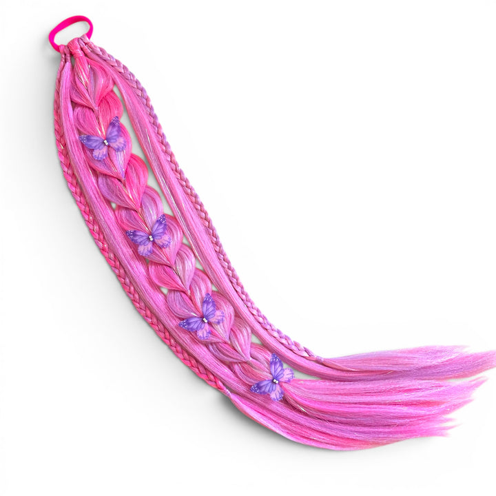 Pink Butterfly Long Braided Ponytail