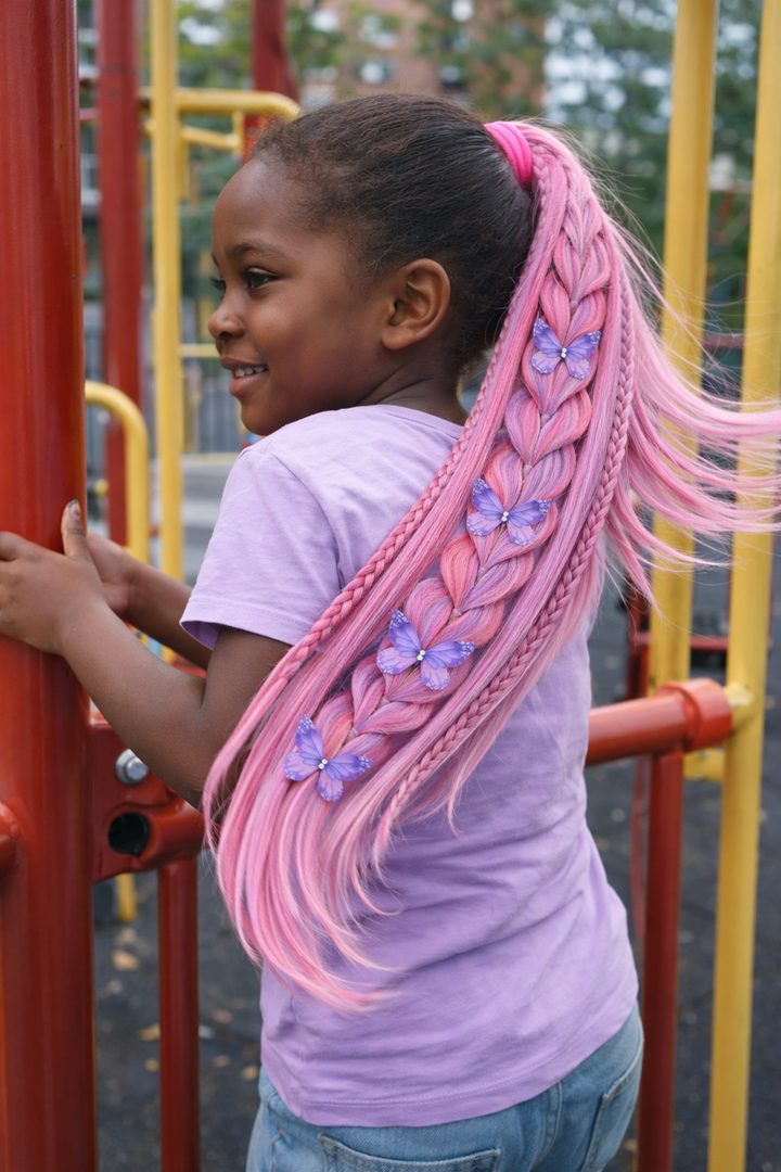 Pink Butterfly Long Braided Ponytail