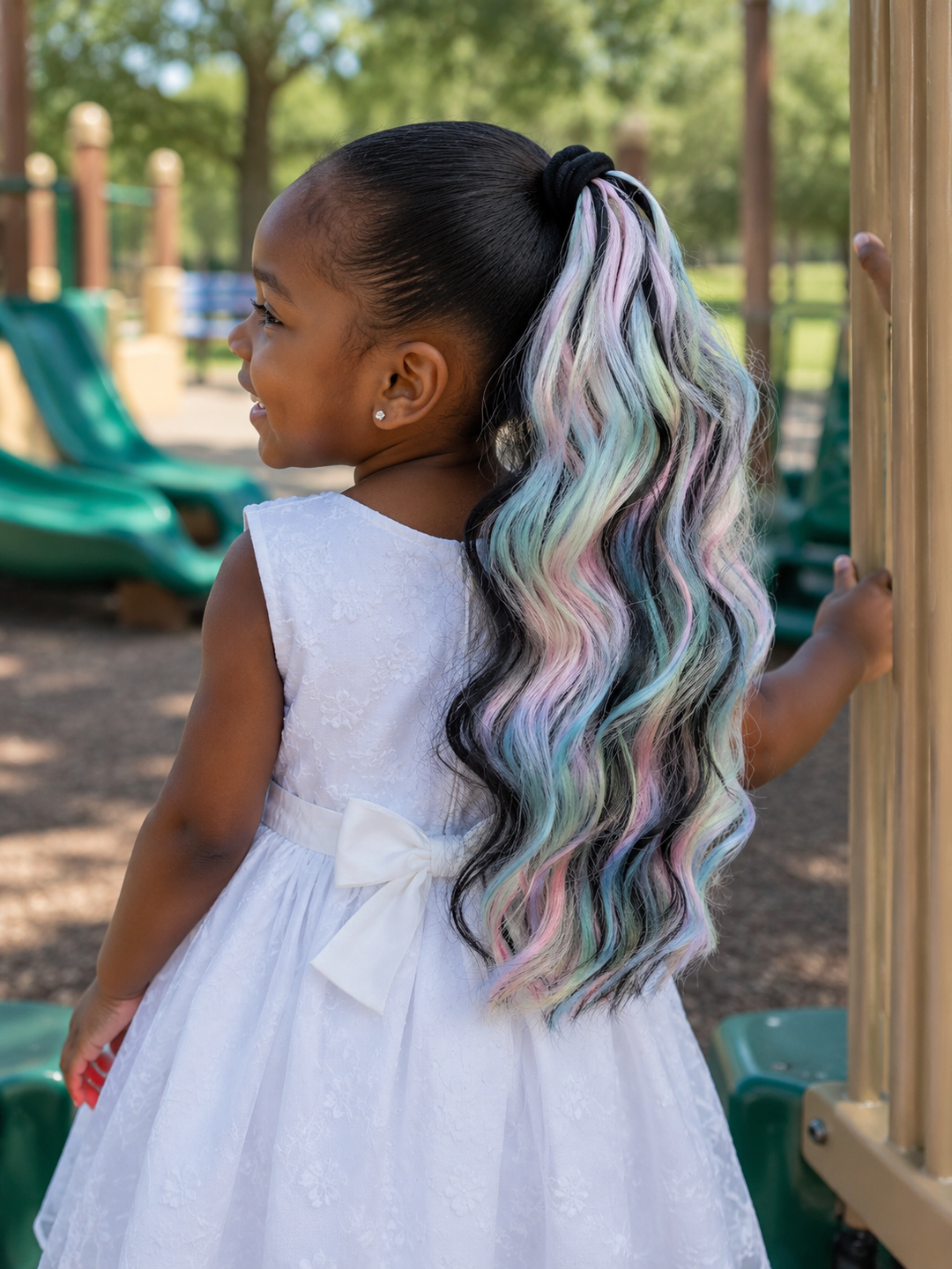 Black + Prism Rainbow Wavy Short Ponytail