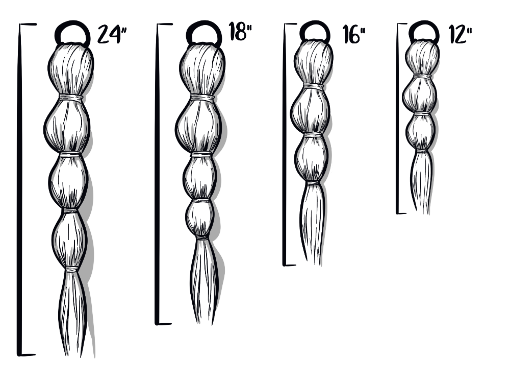 Custom ponytail designer length chart - short, medium, long, extra long