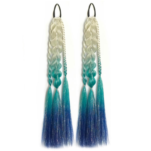 Braided Icicle Shimmer Tail in white, blue and aqua Elsa hair braid