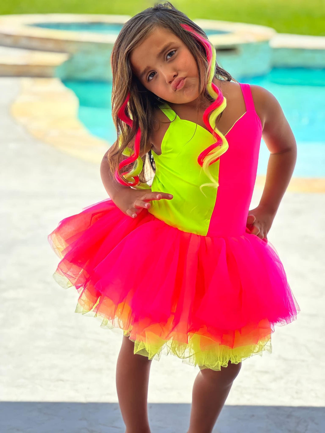 Neon Pink/Neon Yellow Curls 6 Pack Clip-in Hair Extensions