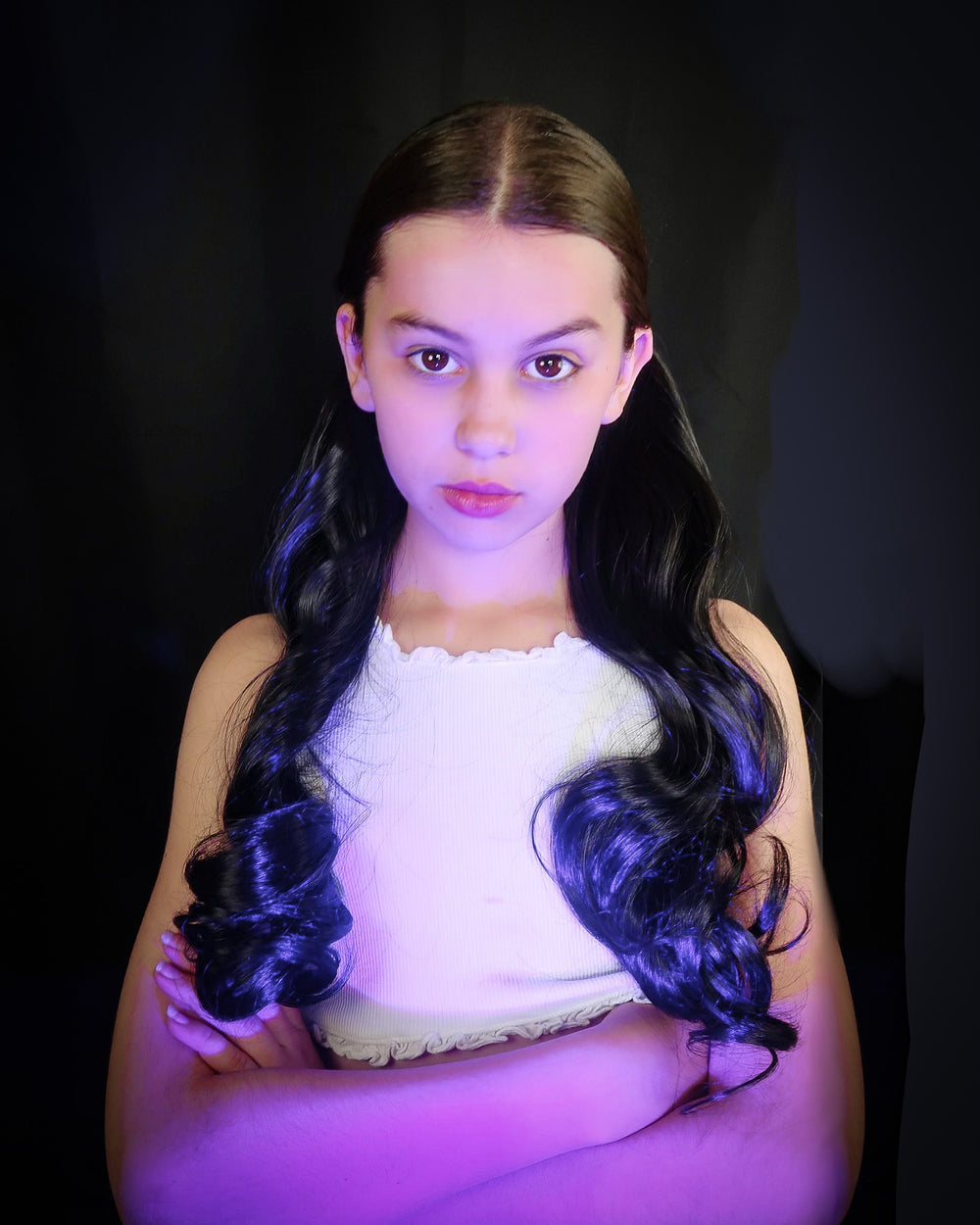 2 black ponytails suitable for braiding for Wednesday cosplay and Halloween costumes 