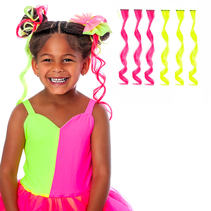Neon Pink/Neon Yellow Curls 6 Pack Clip-in Hair Extensions