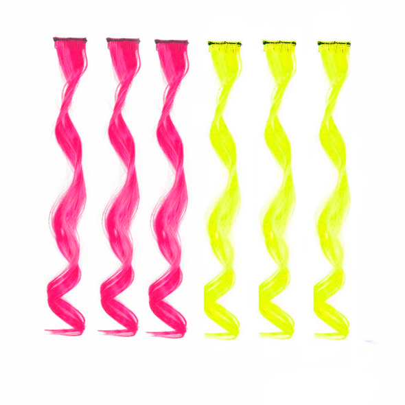 Neon Pink/Neon Yellow Curls 6 Pack Clip-in Hair Extensions