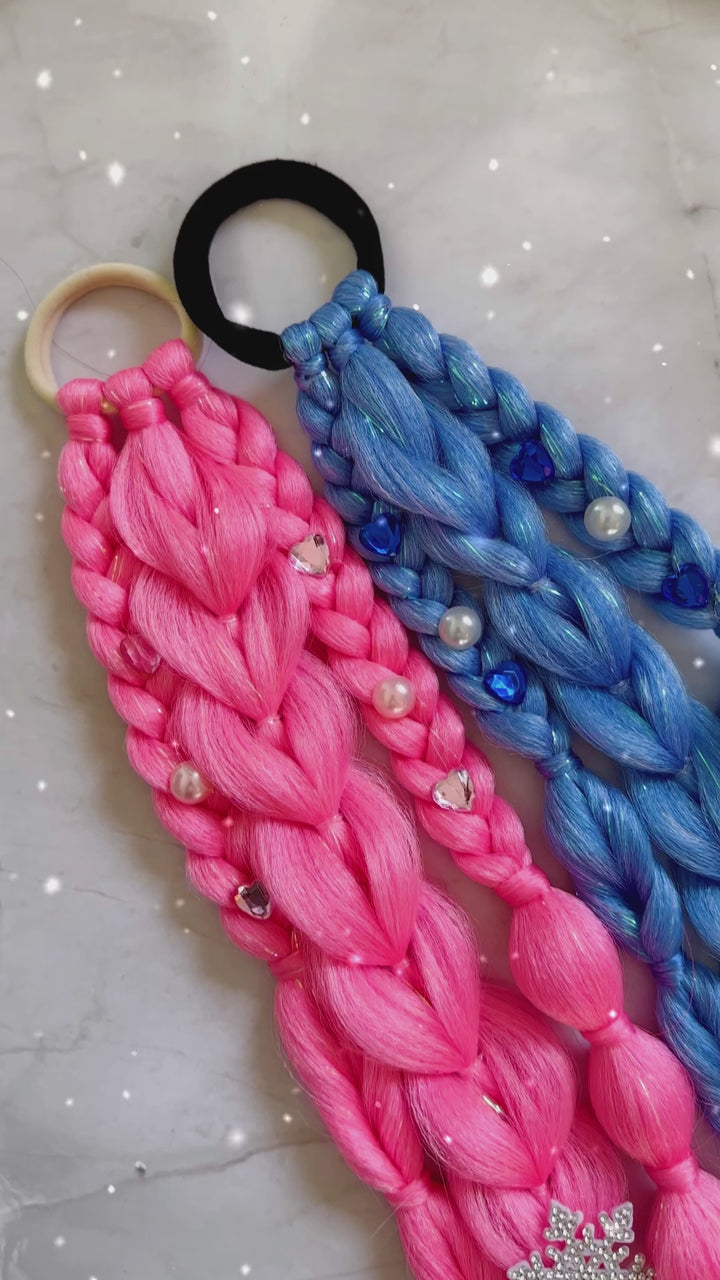 Blue Snowflake Gemmed Braided Ponytail