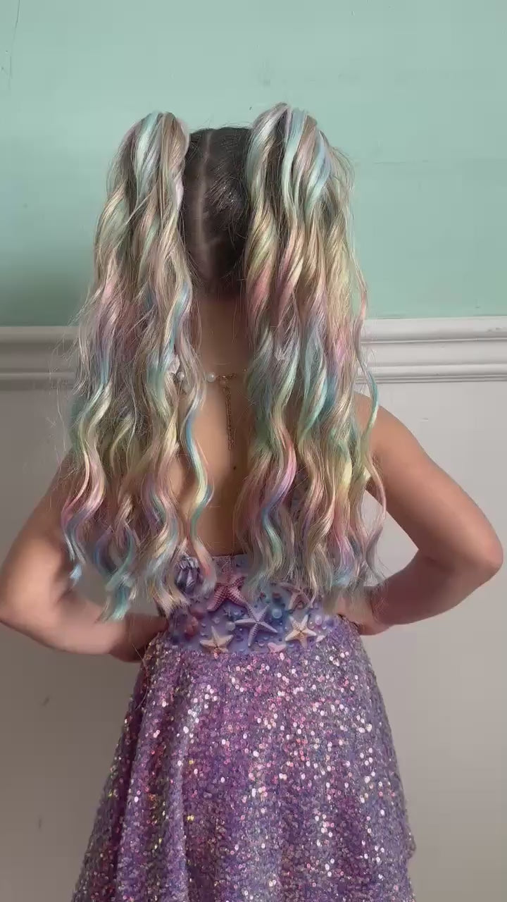 Blonde + Prism Rainbow Wavy Short Ponytail