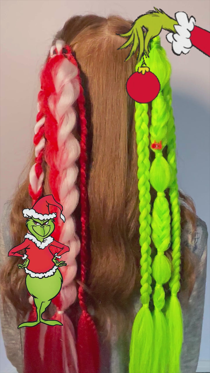 Grinch and Santa Braided Ponytail Set
