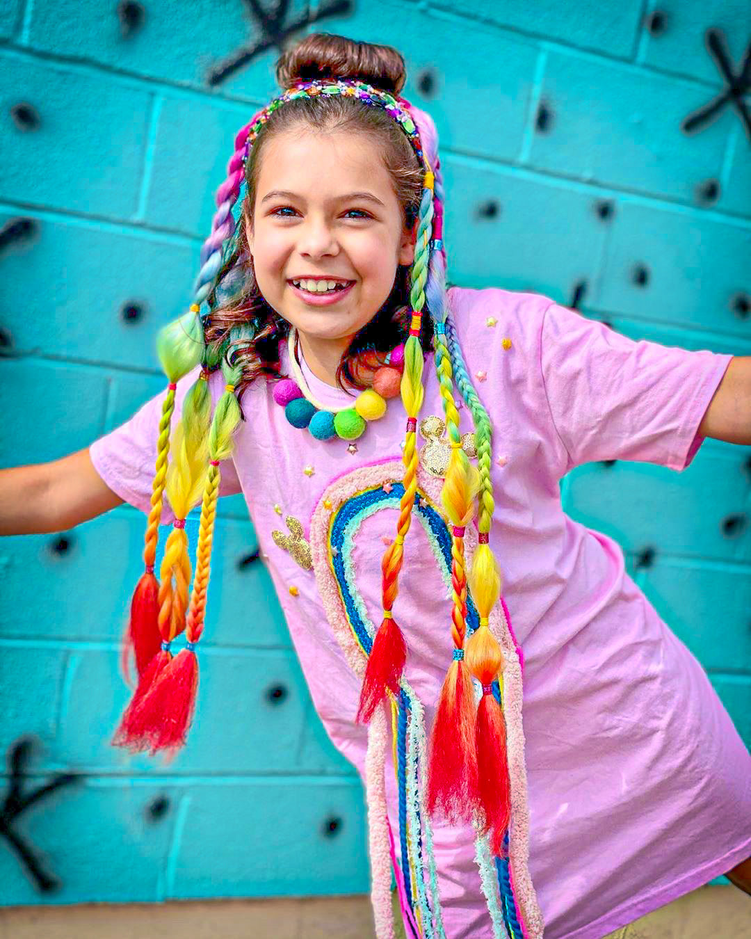 Rainbow braids clip-in hairstyles Magic Manes Boho Braids