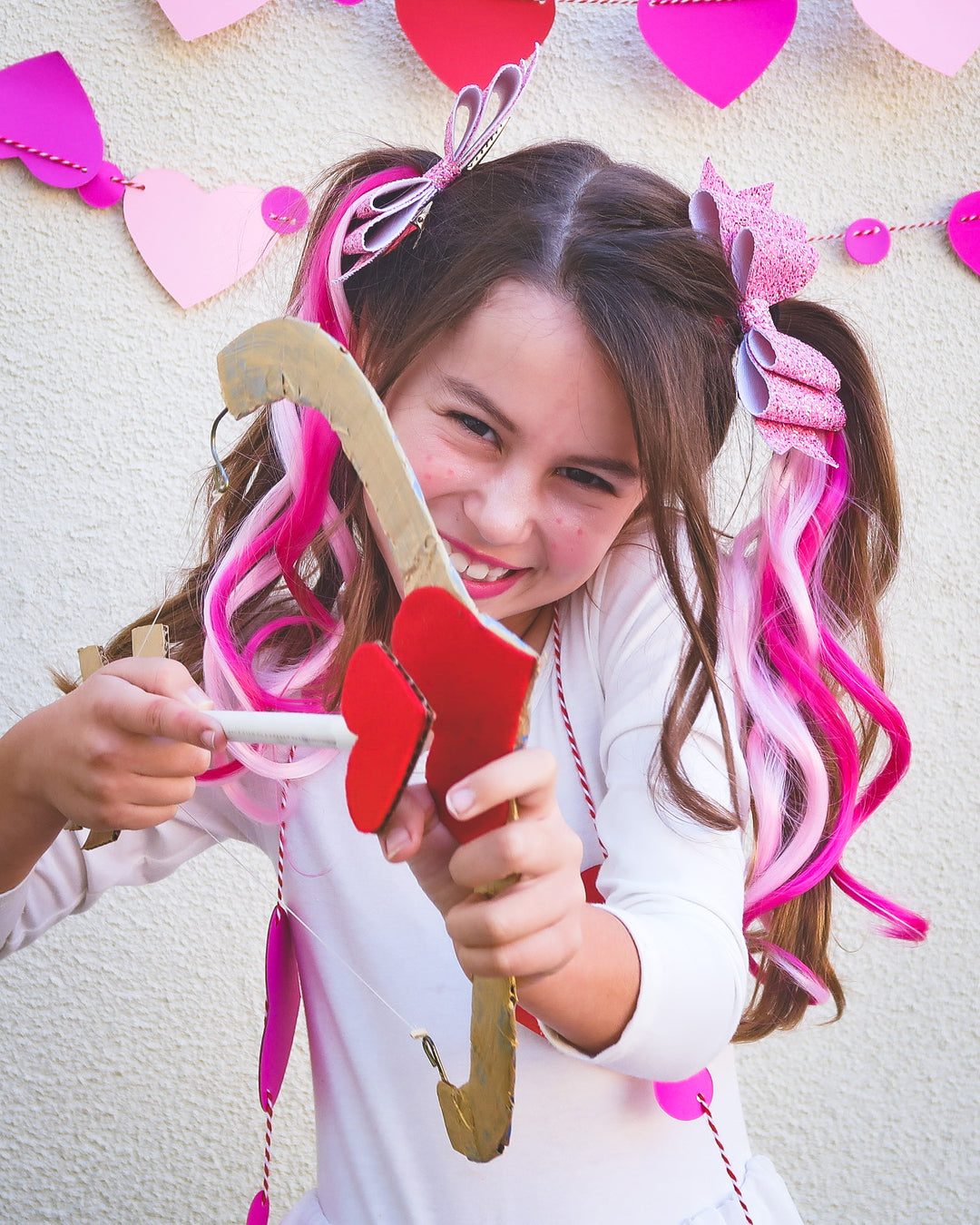 Valentine's Day Hot Pink/Pastel Pink Curls 6 Pack Clip-in Hair Extensions