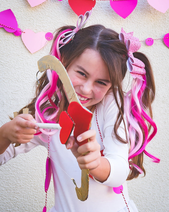 Valentine's Day Hot Pink/Pastel Pink Curls 6 Pack Clip-in Hair Extensions