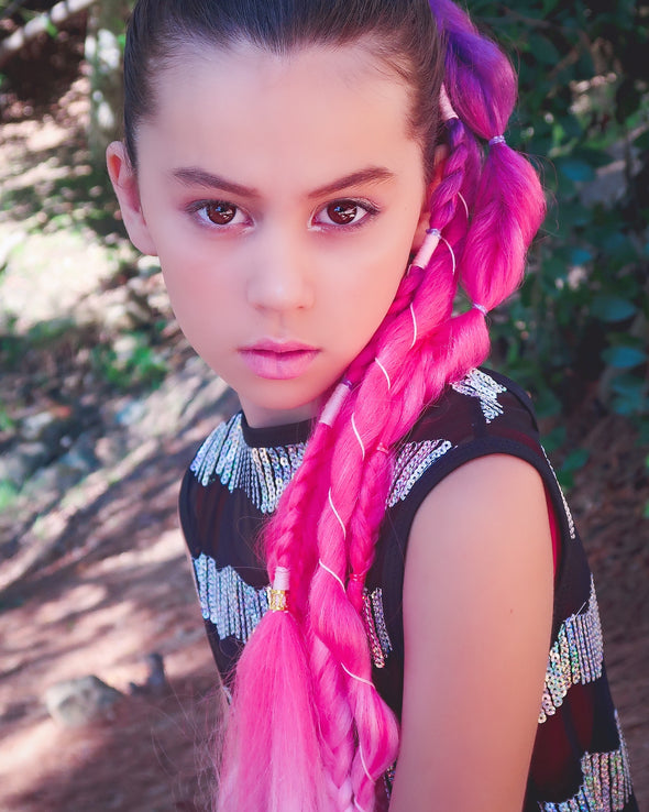 Fuscia, hot pink and purple boho braid extensions that clip-in to your hair