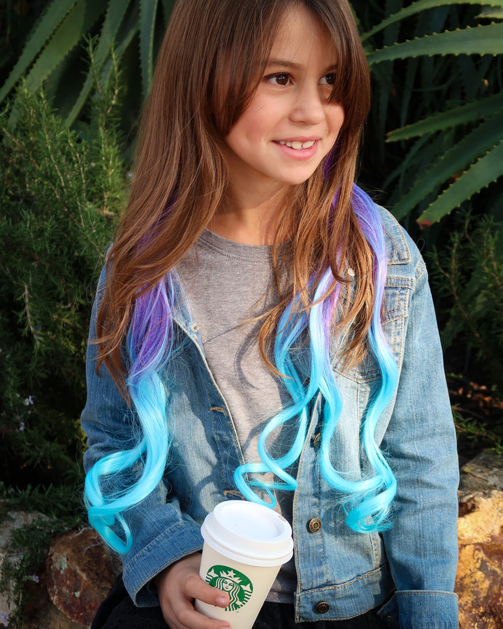 Jellybean Purple/Aqua Curly Ombre Halo Hair Extension
