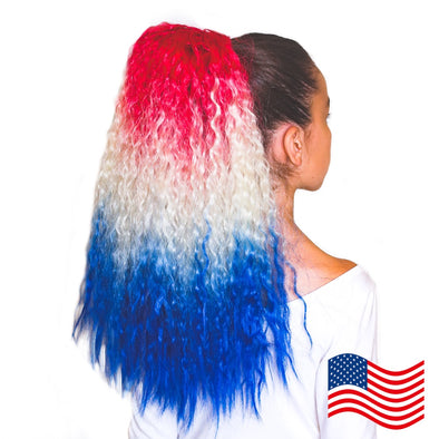 Bomb Pop Red white and blue wavy ponytail extension for USA patriotic 