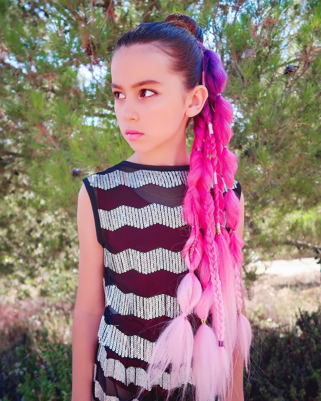 Model wears a set of clip-in boho braids hair extensions