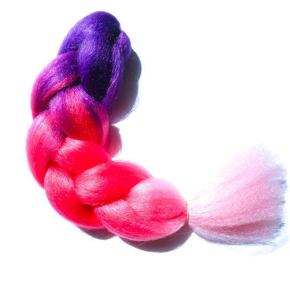 Jumbo braiding hair bundle in purple pink and pastel pink. 