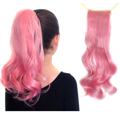 Cotton Candy pink synthetic ponytail hair extensions for kids and teens